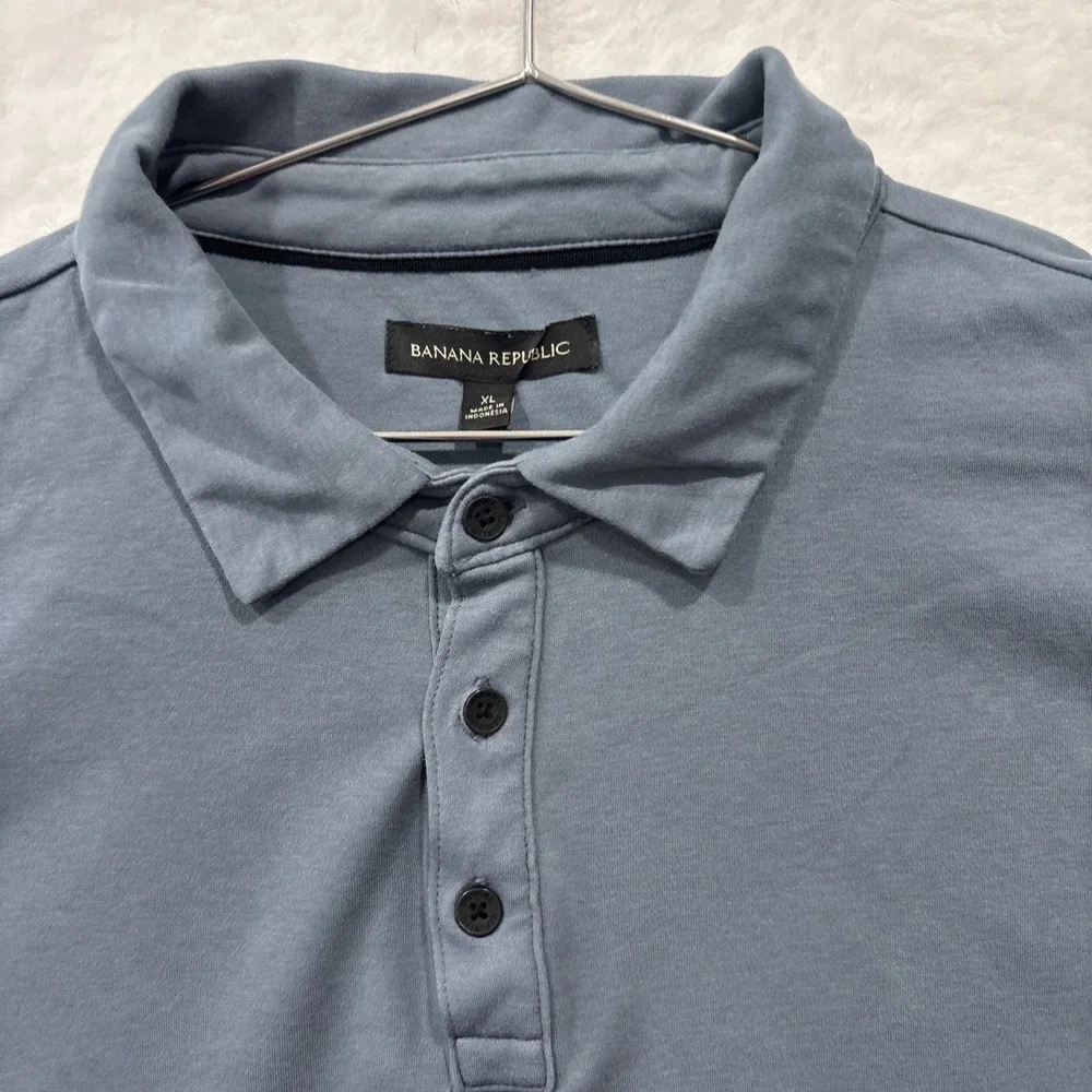 Banana Republic Luxury Touch Polo Shirt Mens XL Short Sleeve Steel Blue Golf